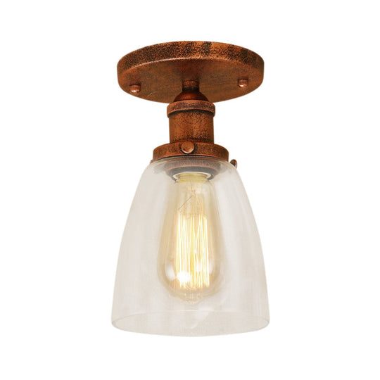 Industrial Clear Glass Conical Semi Flush Light for Foyer - Brass/Copper/Rust Ceiling Mount Fixture