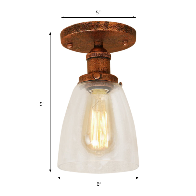 Industrial Clear Glass Conical Semi Flush Light for Foyer - Brass/Copper/Rust Ceiling Mount Fixture