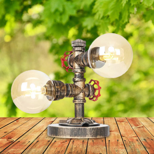 Industrial Antique Silver/Bronze Globe Shade Sconce Lamp With Clear/Amber Glass 2-Light Task