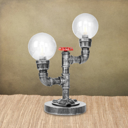 Industrial Antique Silver/Bronze Globe Shade Sconce Lamp With Clear/Amber Glass 2-Light Task