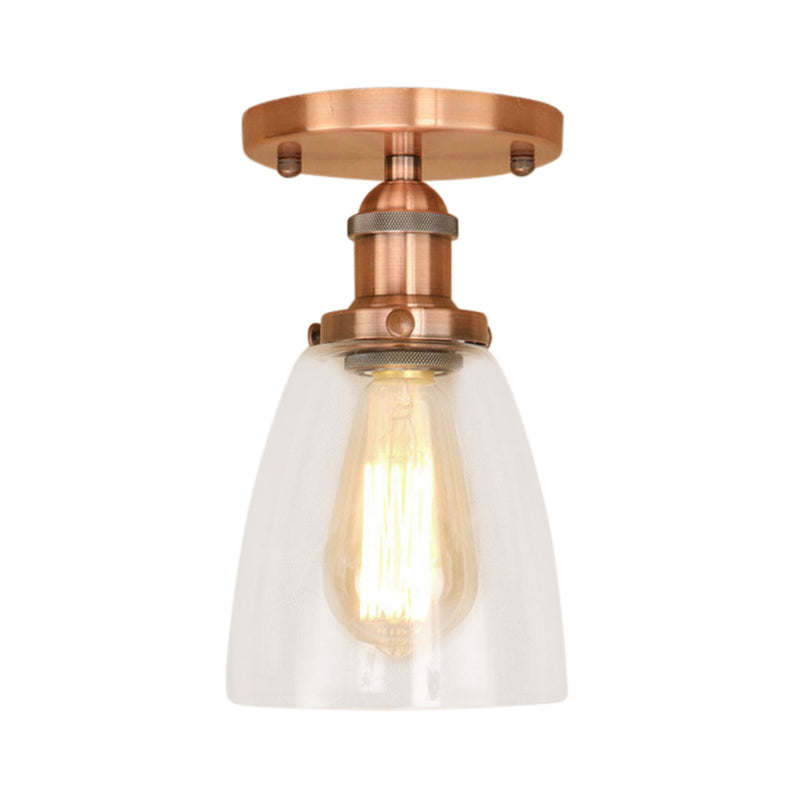 Industrial Clear Glass Conical Semi Flush Light for Foyer - Brass/Copper/Rust Ceiling Mount Fixture