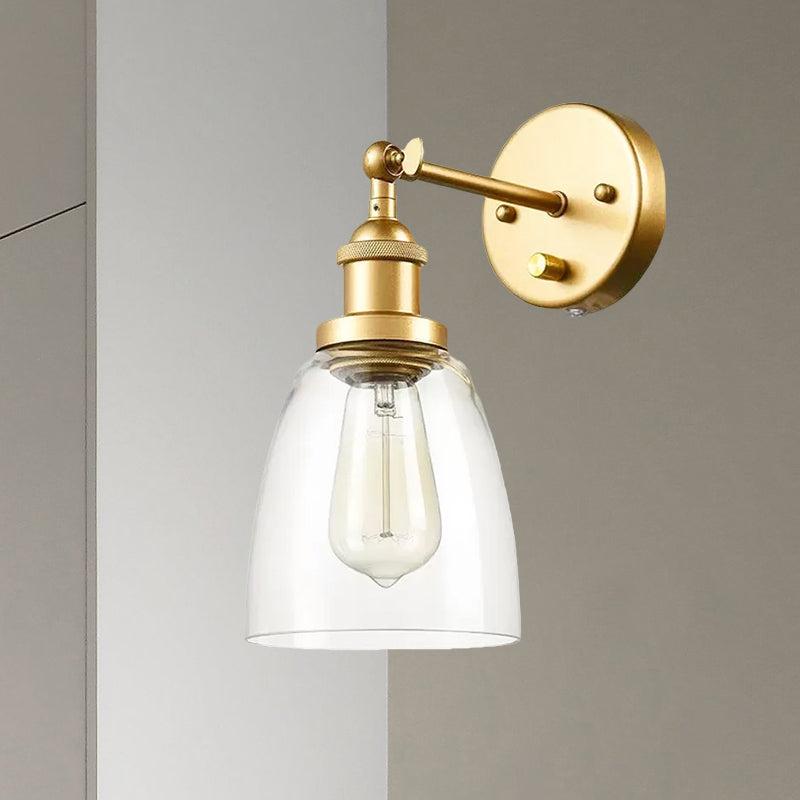 Industrial Cone Wall Sconce With Clear Glass & Brass Finish For Living Room Lighting