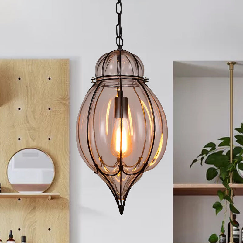 Industrial Single Pendant Light with Clear Glass Teardrop and Black Finish for Restaurants