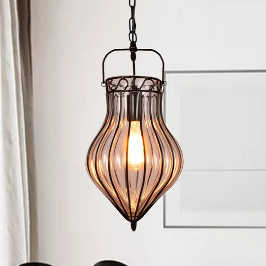 Industrial Single Pendant Light with Clear Glass Teardrop and Black Finish for Restaurants