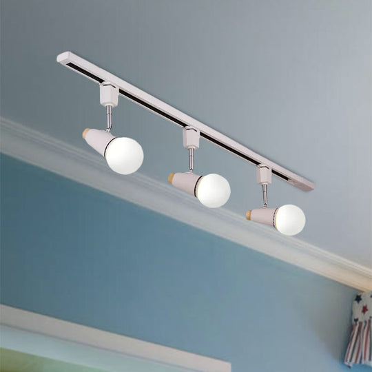 Industrial Metallic Linear Ceiling Light - 3/4 Heads Adjustable Semi Flush Track Fixture with Cup Shade in Black/White