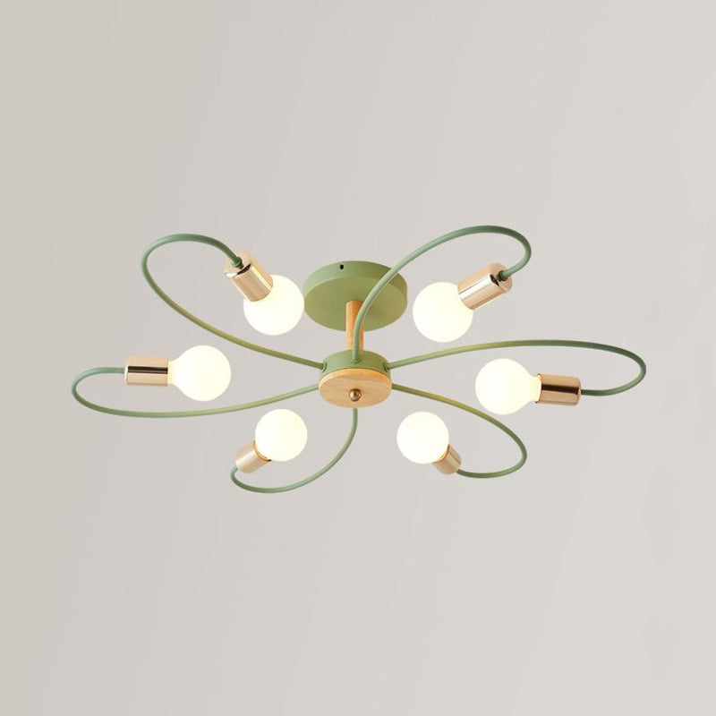 Metal Swirl Industrial Semi Flush Mount Lighting in Grey/Green - 3/6 Lights for Living Room Ceiling