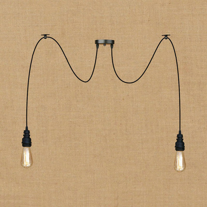 Swag Hanging Lamp - Industrial Style Pendant Light With Metal Bulb Holders In Black Finish