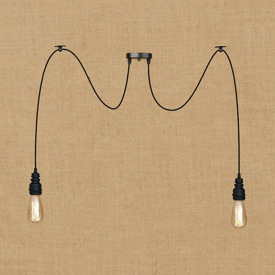 Swag Hanging Lamp - Industrial Style Pendant Light With Metal Bulb Holders In Black Finish