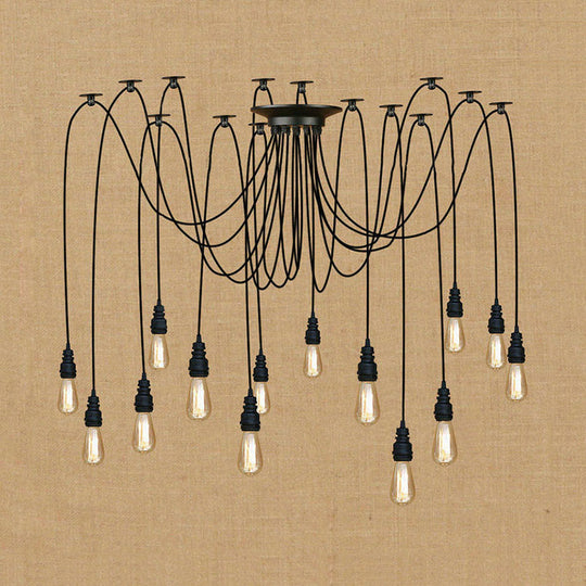 Swag Hanging Lamp - Industrial Style Pendant Light With Metal Bulb Holders In Black Finish