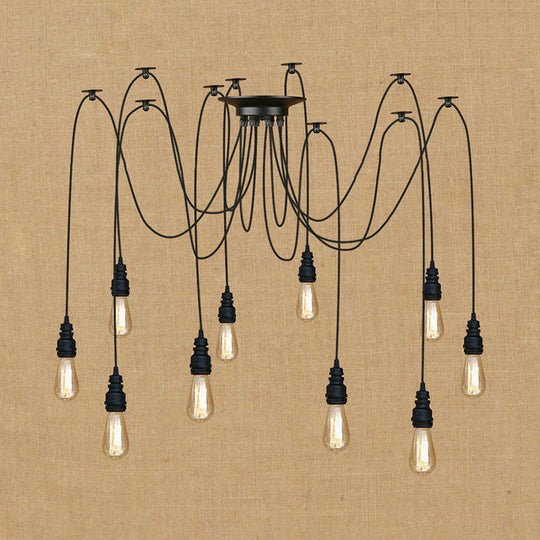 Industrial Swag Hanging Lamp with Exposed Bulb - Black Metal Pendant Light (2/3 Heads)