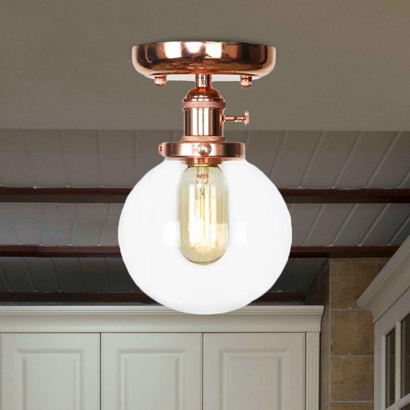 Semi Flush Mount Industrial Ceiling Light Fixture with Globe/Wide Flare/Diamond Design and Clear/Amber Glass Shade