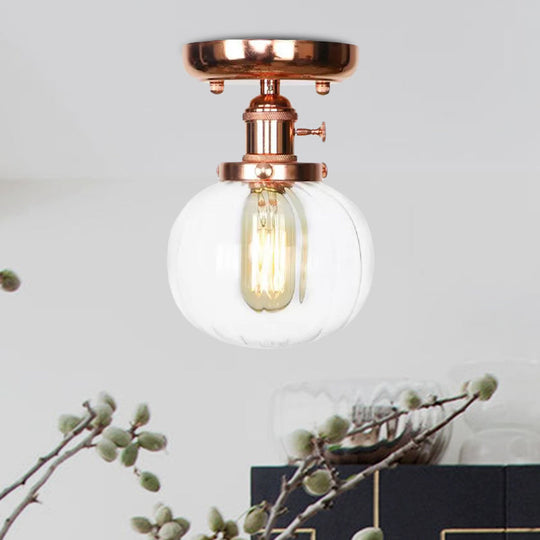 Semi Flush Mount Industrial Ceiling Light Fixture with Globe/Wide Flare/Diamond Design and Clear/Amber Glass Shade