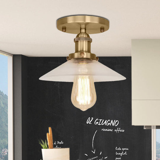 Frosted Glass Saucer Semi Flush Vintage Kitchen Lighting Fixture - 1 Bulb in Black/Brass/Copper