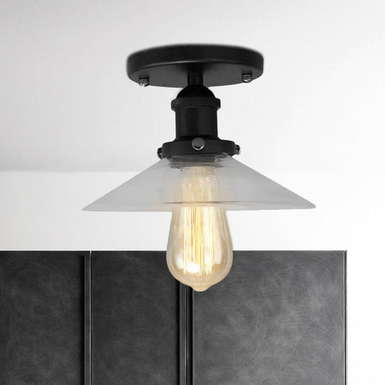 Frosted Glass Saucer Semi Flush Vintage Kitchen Lighting Fixture - 1 Bulb In Black/Brass/Copper