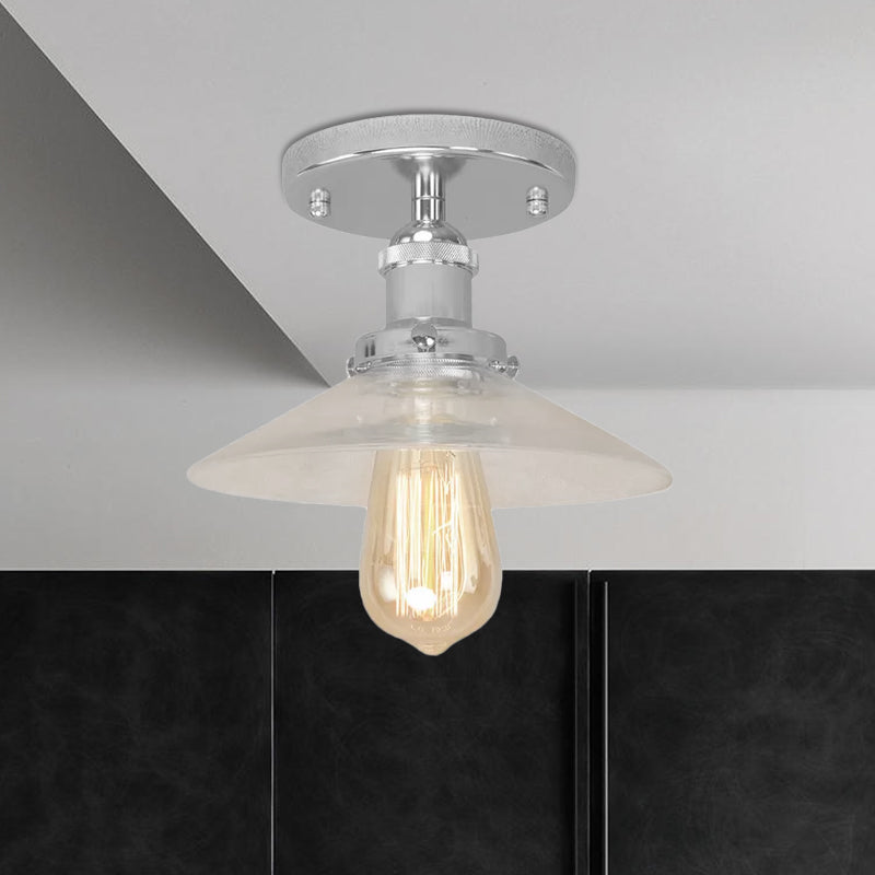 Frosted Glass Saucer Semi Flush Vintage Kitchen Lighting Fixture - 1 Bulb in Black/Brass/Copper