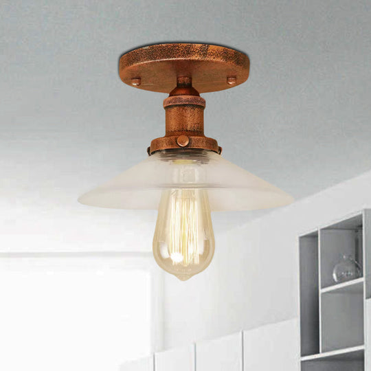 Frosted Glass Saucer Semi Flush Vintage Kitchen Lighting Fixture - 1 Bulb in Black/Brass/Copper