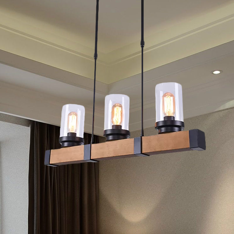 Industrial Brown Island Lighting With Clear Glass Cylinder Shades - 3/6 Lights Perfect For Dining