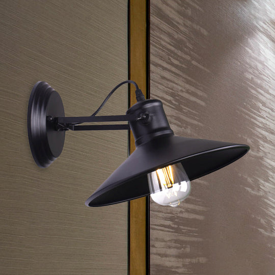 Antique Style Metallic Saucer Sconce Wall Lighting 1 Bulb Corridor Lamp In Black/Rust