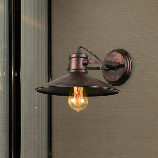 Antique Style Metallic Saucer Sconce Wall Lighting 1 Bulb Corridor Lamp In Black/Rust