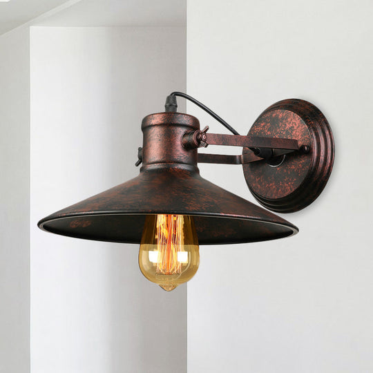 Antique Style Metallic Saucer Sconce Wall Lighting 1 Bulb Corridor Lamp In Black/Rust