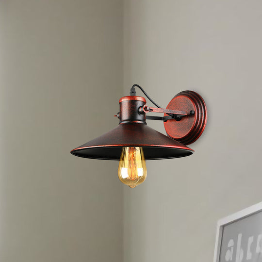 Antique Style Metallic Saucer Sconce Wall Lighting 1 Bulb Corridor Lamp In Black/Rust