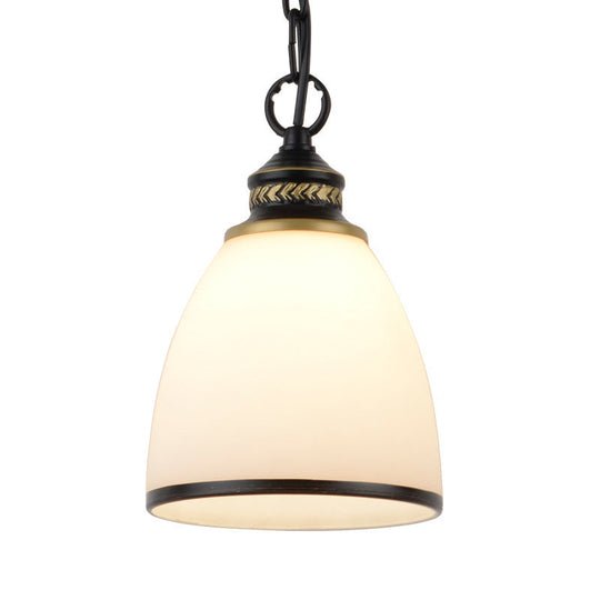 Factory Black/Brass Frosted Glass Dome Pendant Light With Single-Bulb