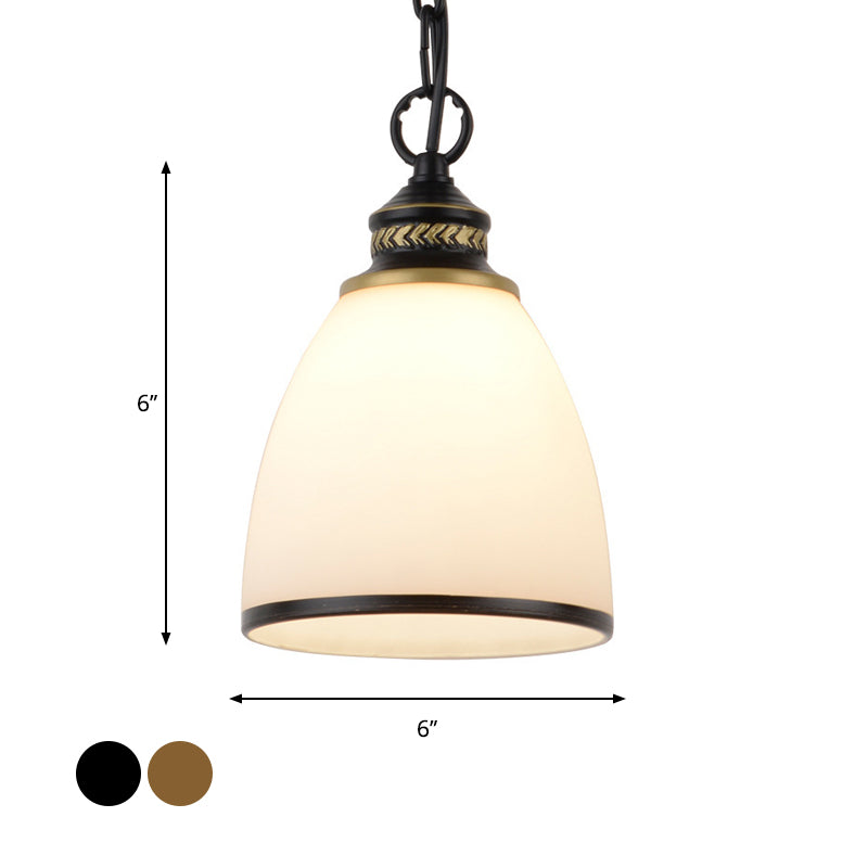 Factory Black/Brass Frosted Glass Dome Pendant Light With Single-Bulb