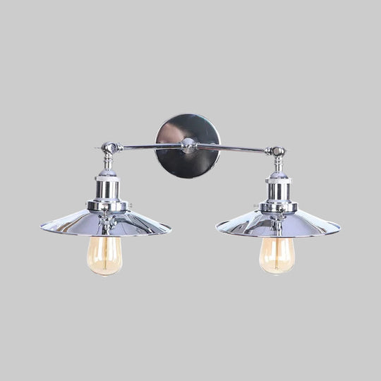 Industrial Style Brass/Rust Metal Wall Mount Fixture With Flat Shade For Corridor - Set Of 2 Bulbs