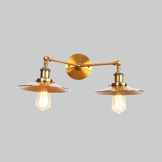 Industrial Style Brass/Rust Metal Wall Mount Fixture With Flat Shade For Corridor - Set Of 2 Bulbs