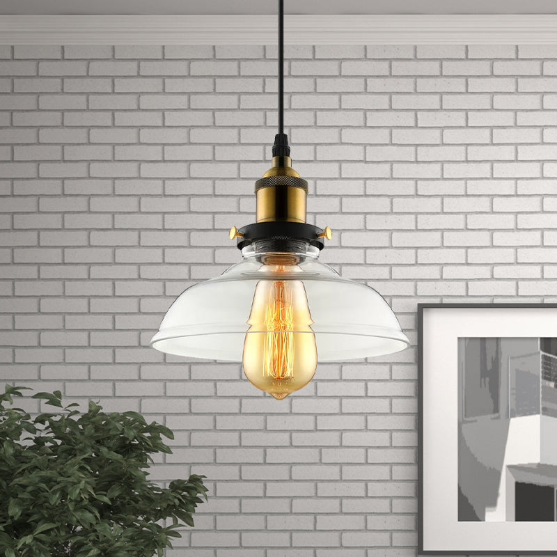 Barn Pendant Light - Industrial 1-Light Prismatic Glass Hanging Lamp in Clear (8"/10"/12" Wide)