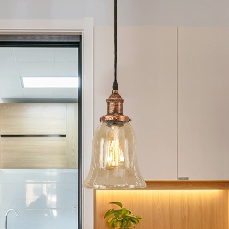 Industrial Clear Glass Bell Pendant Light with Bronze/Antique Brass/Copper Finish - Indoor Hanging Lamp