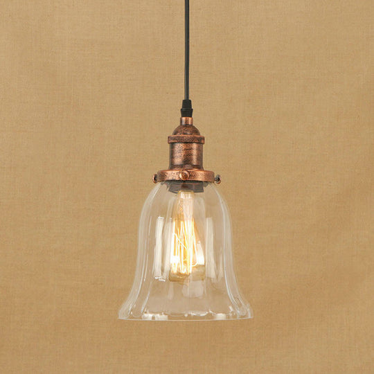 Industrial Clear Glass Bell Pendant Light with Bronze/Antique Brass/Copper Finish - Indoor Hanging Lamp