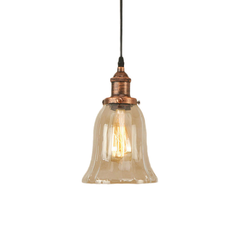 Industrial Clear Glass Bell Pendant Light with Bronze/Antique Brass/Copper Finish - Indoor Hanging Lamp