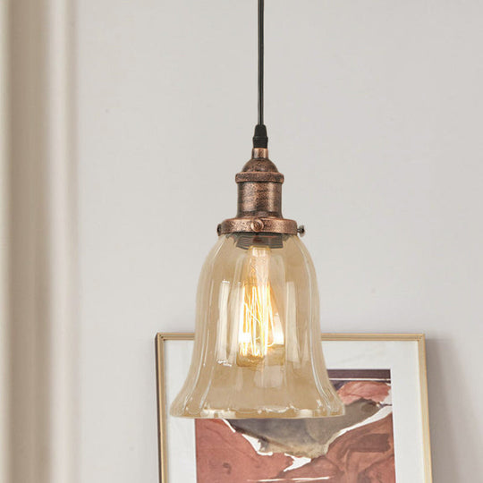 Industrial Clear Glass Bell Pendant Light with Bronze/Antique Brass/Copper Finish - Indoor Hanging Lamp