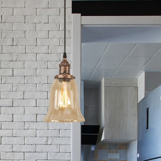 Industrial Clear Glass Bell Pendant Light with Bronze/Antique Brass/Copper Finish - Indoor Hanging Lamp