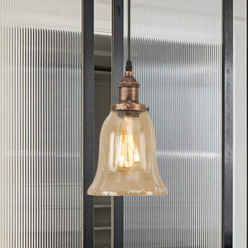 Industrial Clear Glass Bell Pendant Light with Bronze/Antique Brass/Copper Finish - Indoor Hanging Lamp