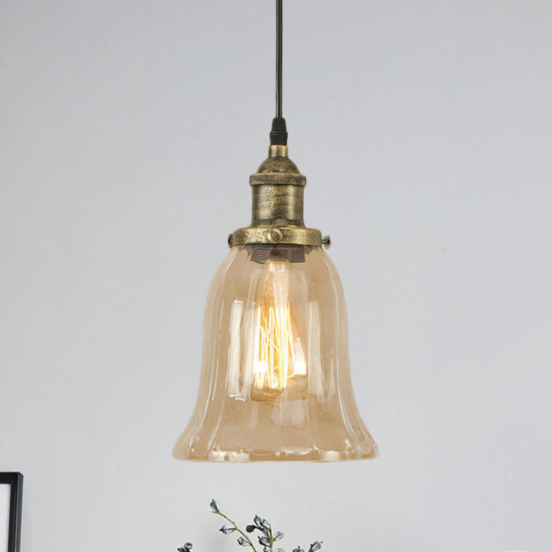 Industrial Clear Glass Bell Pendant Light with Bronze/Antique Brass/Copper Finish - Indoor Hanging Lamp