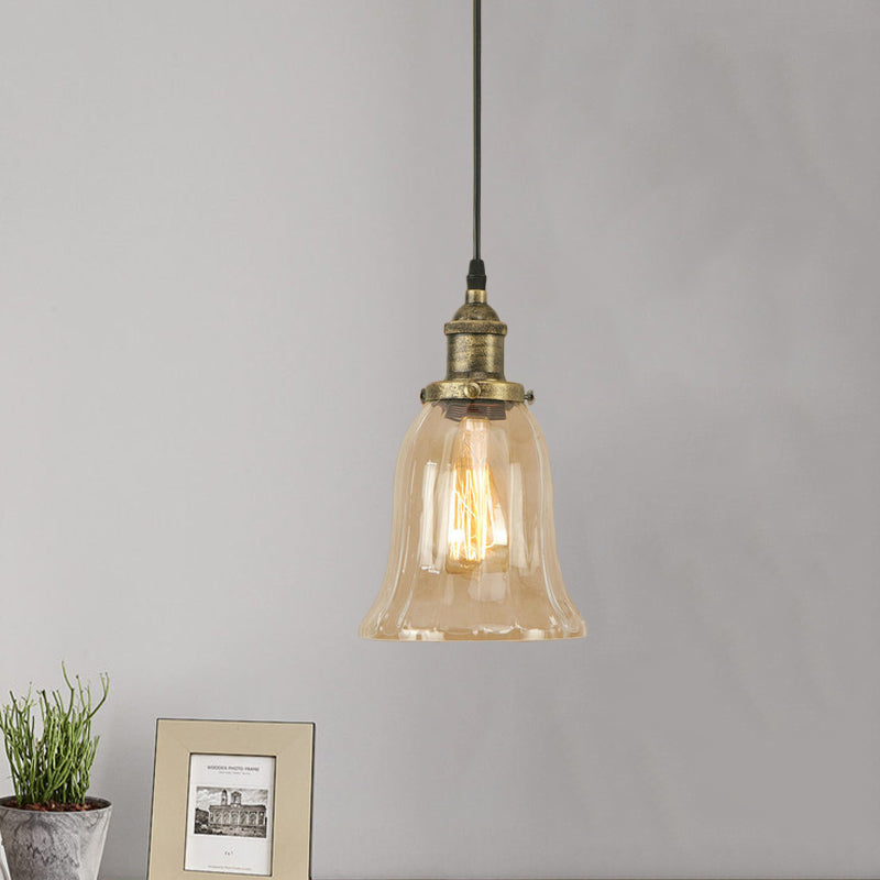 Industrial Clear Glass Bell Pendant Light with Bronze/Antique Brass/Copper Finish - Indoor Hanging Lamp