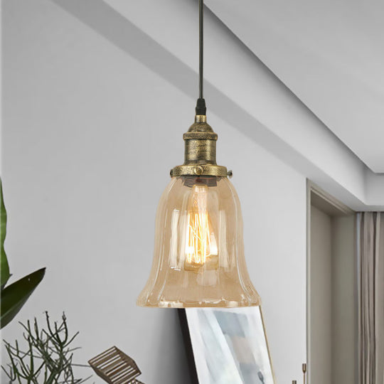 Industrial Clear Glass Bell Pendant Light with Bronze/Antique Brass/Copper Finish - Indoor Hanging Lamp