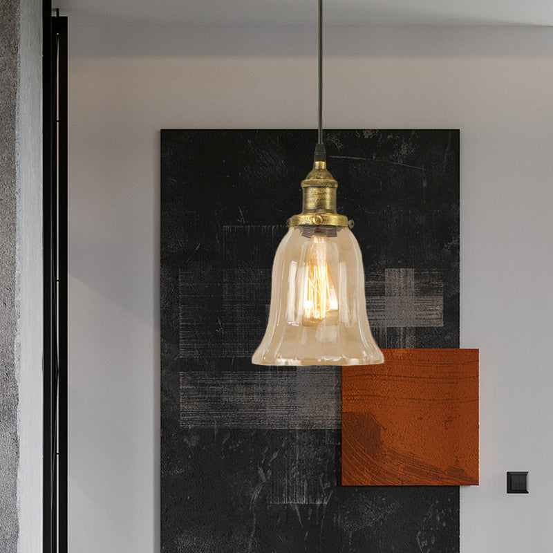 Industrial Clear Glass Bell Pendant Light with Bronze/Antique Brass/Copper Finish - Indoor Hanging Lamp