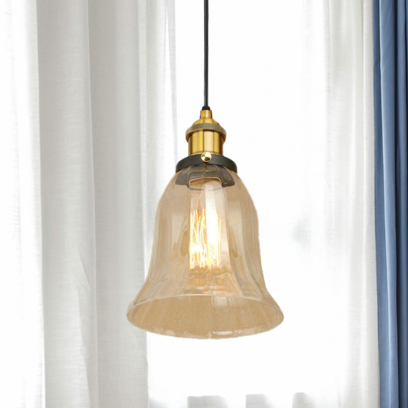 Industrial Clear Glass Bell Pendant Light with Bronze/Antique Brass/Copper Finish - Indoor Hanging Lamp