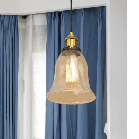 Industrial Clear Glass Bell Pendant Light with Bronze/Antique Brass/Copper Finish - Indoor Hanging Lamp