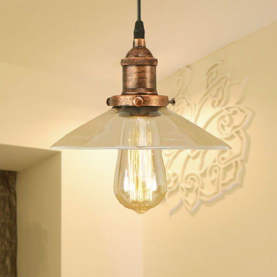 Industrial Clear Glass Pendant Lamp with Cone Shade - Black/Rust/Copper Finish - Living Room Hanging Light Fixture