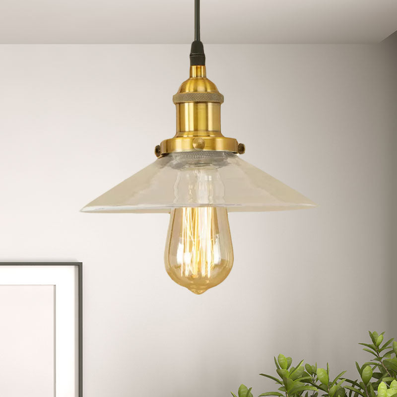 Industrial Cone Pendant Lamp With Clear Glass Shade - Rustic Black/Copper Accent For Living Room