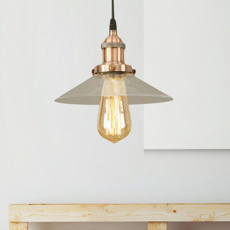 Industrial Clear Glass Pendant Lamp with Cone Shade - Black/Rust/Copper Finish - Living Room Hanging Light Fixture