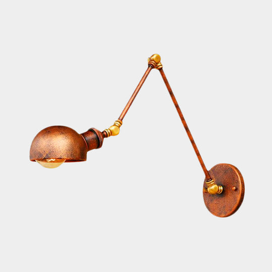 Antique Style Metal Wall Lamp Fixture - Adjustable Sconce Light In Rust With Domed Design 4/6.5