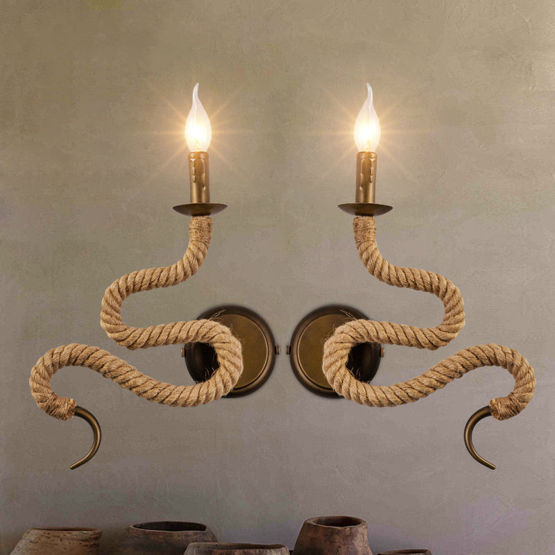 Vintage Bronze Roped Sconce Light Fixture: Bedroom Wall Mounted With Curved Design