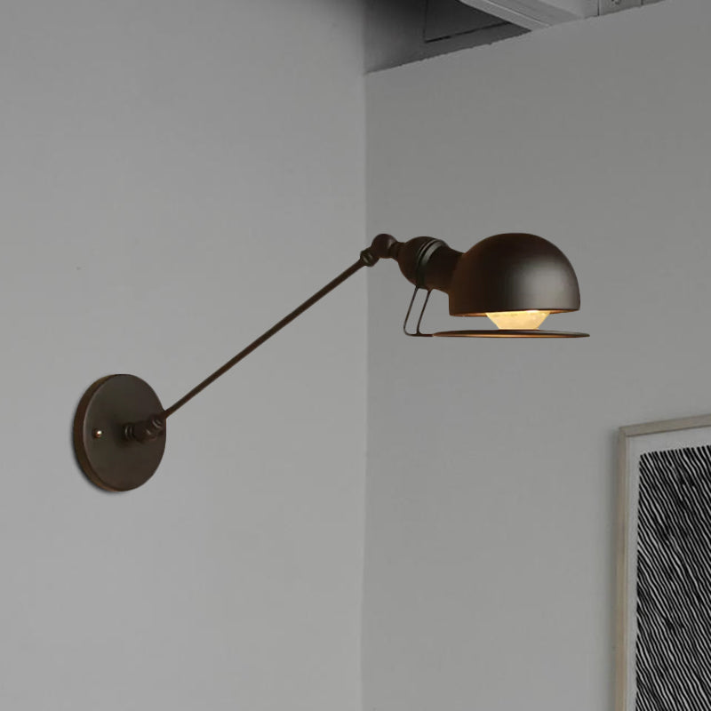 Vintage Industrial Bowl Wall Lamp With Swing Arm - 1-Light Iron Sconce Light Fixture In Black/Brass