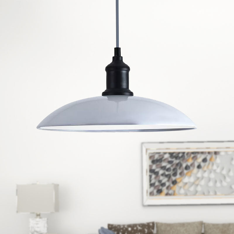 Industrial Metallic Saucer Pendant Light - 12.5/16 Diameter 1 Black/White Black-White / 12.5