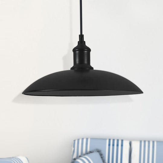 Industrial Style Metallic Saucer Pendant Light - 12.5"/16" W - 1 Light - Black/White - for Living Room Ceiling